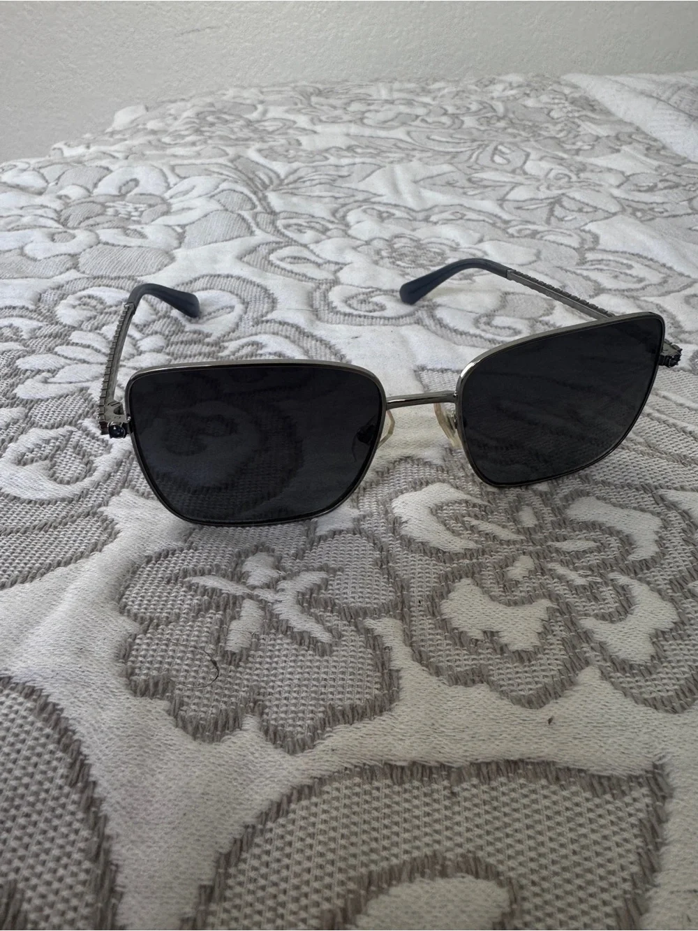 Square Swarovski Sunglasses with Sapphire Gem Stones & Silver Metal Frame